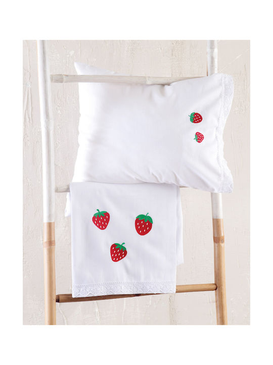 Rythmos Σετ Βρεφικά Σεντόνια Κούνιας Βαμβακερά Fragola Λευκά 100x160εκ. 3τμχ