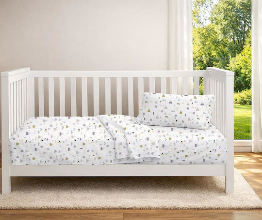 Dimcol Baby Crib Cotton Fitted Sheet Whimsical Mountainside 588 White 70x140cm