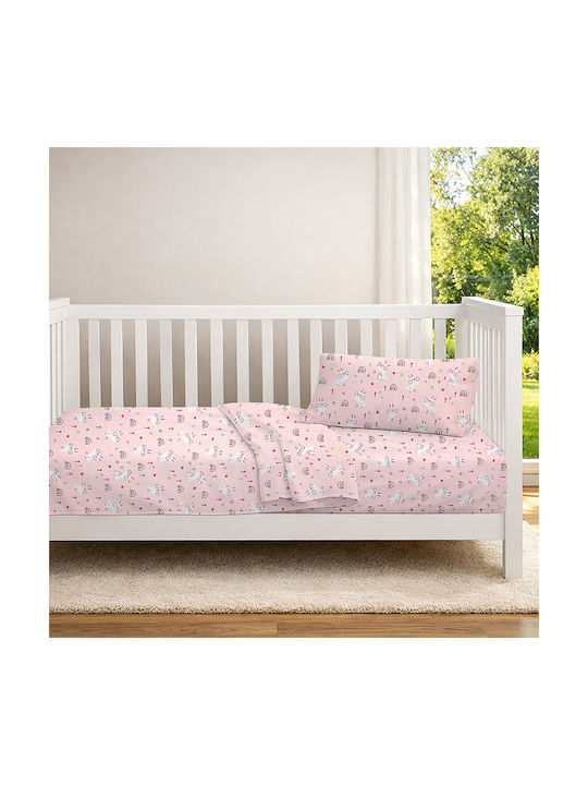 Dimcol Set Baby Crib Cotton Sheets Rabbit Garden 585 Multicolour 120x160cm 3 Pieces