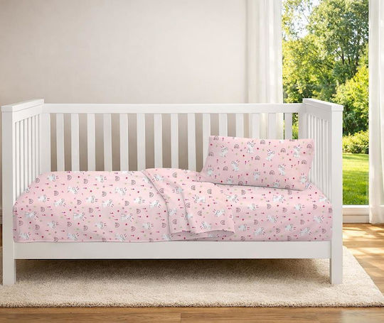 Dimcol Σετ Βρεφικά Σεντόνια Κούνιας Βαμβακερά Rabbit Garden 585 Πολύχρωμα 120x160εκ. 3τμχ