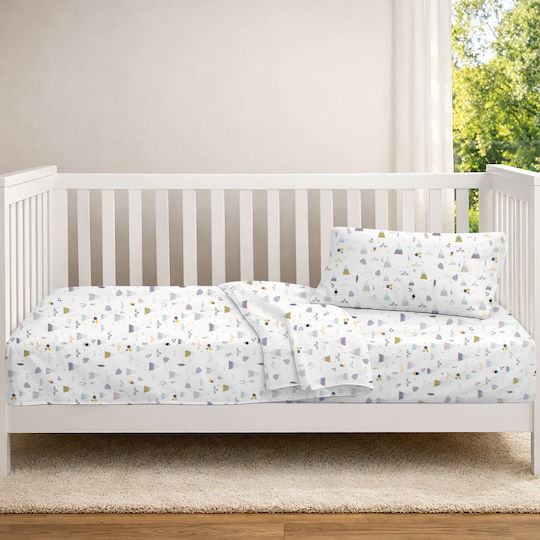 Dimcol Baby Crib Cotton Fitted Sheet Whimsical Mountainside 588 White 70x140cm