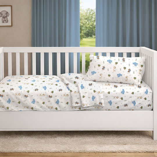 Dimcol Set Baby Crib Cotton Sheets Happy Safari 711 Multicolour 120x160cm 3 Pieces