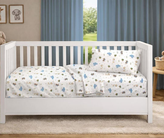 Dimcol Set Baby Crib Cotton Sheets Happy Safari 711 Multicolour 120x160cm 3 Pieces
