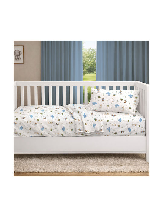 Dimcol Baby Crib Cotton Fitted Sheet Happy Safari 711 White 70x140cm