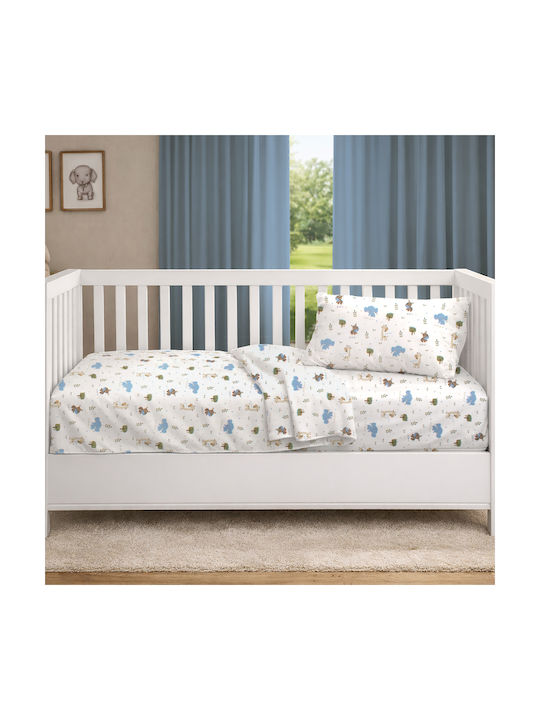 Dimcol Set Baby Crib Cotton Sheets Happy Safari 711 Multicolour 120x160cm 3 Pieces