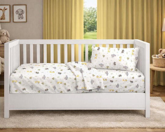 Dimcol Подредба Детски Чаршафи За Количка Памучни Happy Safari 713 Многоцветни 120x160см 3 Бройки