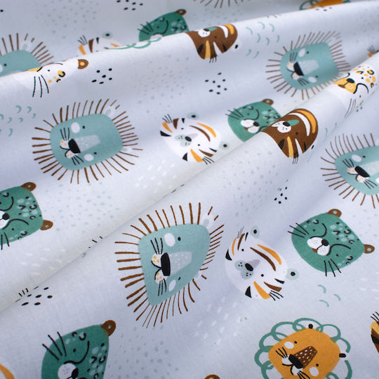 Dimcol Baby Crib Cotton Fitted Sheet Big Cats 28 Turquoise 70x140cm
