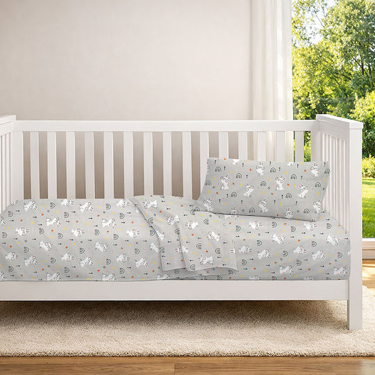 Dimcol Set Baby Crib Cotton Sheets Rabbit Garden Multicolour 120x160cm 3 Pieces