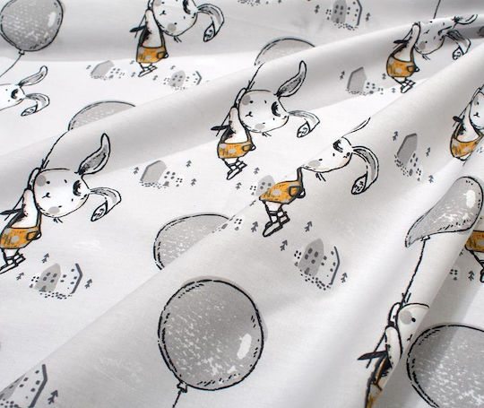 Dimcol Baby Crib Cotton Fitted Sheet Floating Bunny 715 Gray 70x140cm