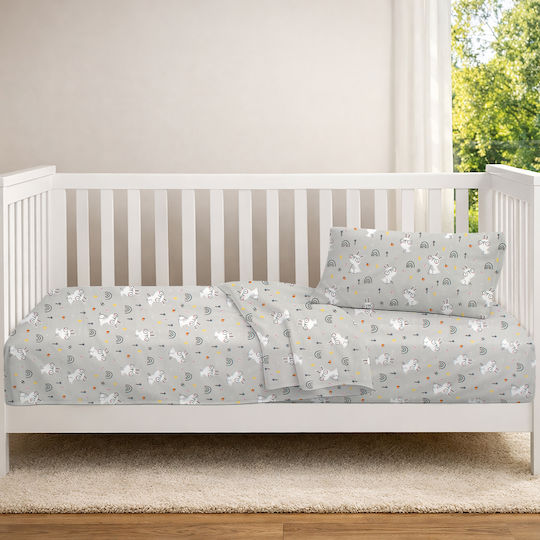 Dimcol Set Baby Crib Cotton Sheets Rabbit Garden Multicolour 120x160cm 3 Pieces