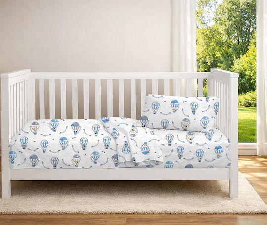 Dimcol Set Baby Crib Cotton Sheets The Floating Zoo 596 Multicolour 120x160cm 3 Pieces