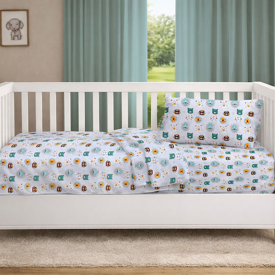 Dimcol Set Baby Crib Cotton Sheets Big Cats 28 Multicolour 120x160cm 3 Pieces