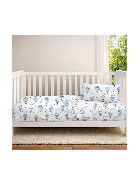 Dimcol Set Baby Crib Cotton Sheets The Floating Zoo 596 Multicolour 120x160cm 3 Pieces