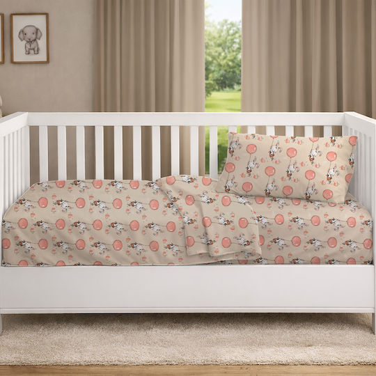 Dimcol Детски Чаршаф За Количка Памучен с Ластик Floating Bunny 714 Бежов 70x140см