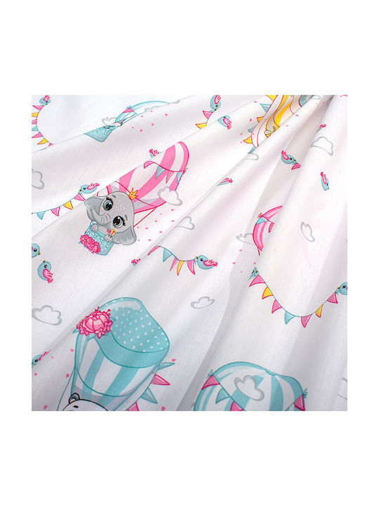 Dimcol Детски Чаршаф За Количка Памучен с Ластик Floating Zoo 597 Бял 70x140см