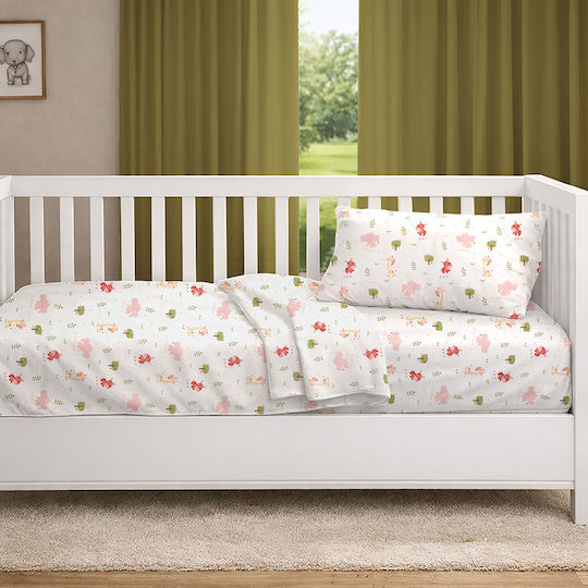 Dimcol Set Baby Crib Cotton Sheets Happy Safari 712 Multicolour 120x160cm 3 Pieces