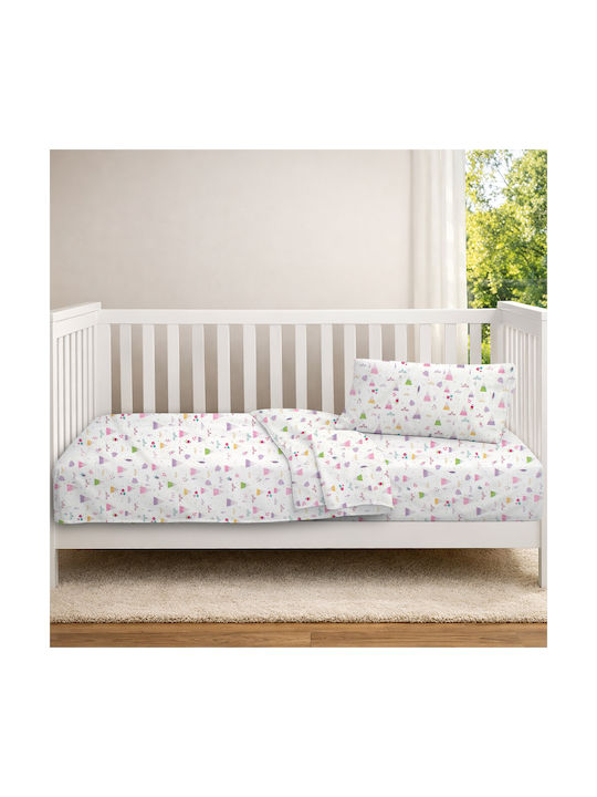 Dimcol Set Baby Crib Cotton Sheets Whimsical Mountainside 587 Multicolour 120x160cm 3 Pieces