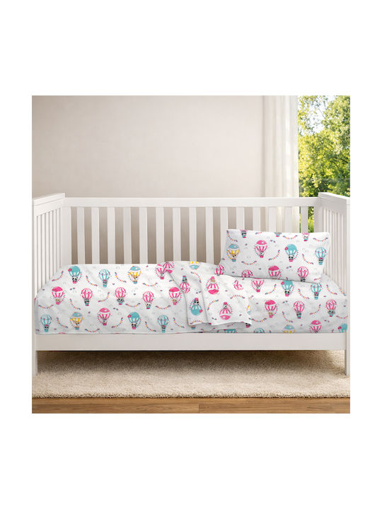 Dimcol Детски Чаршаф За Количка Памучен с Ластик Floating Zoo 597 Бял 70x140см