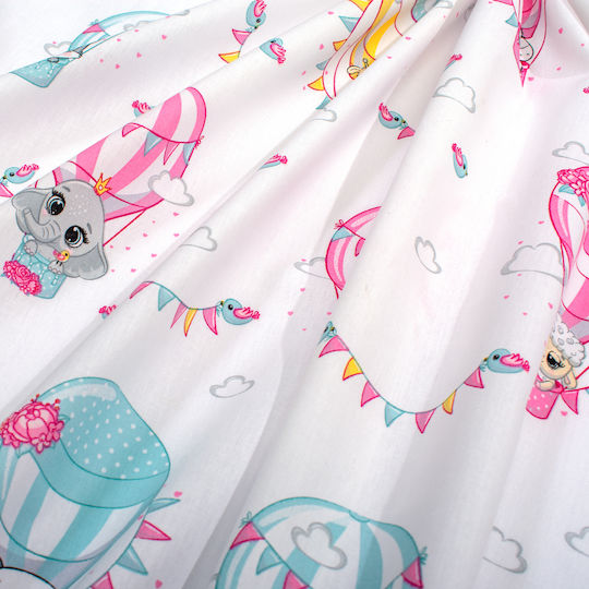 Dimcol Baby Crib Cotton Fitted Sheet Floating Zoo 597 White 70x140cm