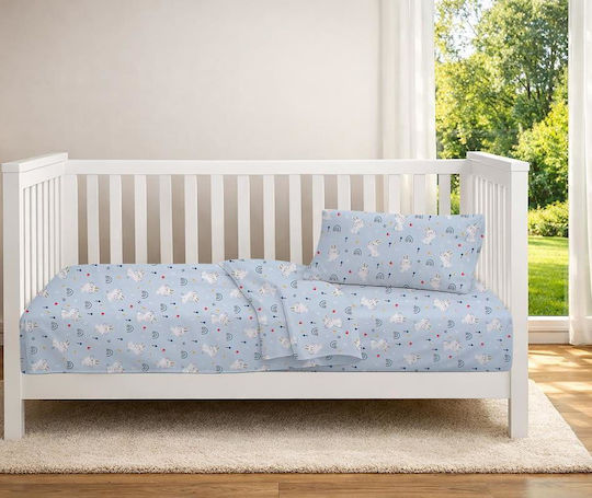 Dimcol Σετ Βρεφικά Σεντόνια Κούνιας Βαμβακερά Rabbit Garden 584 Πολύχρωμα 120x160εκ. 3τμχ