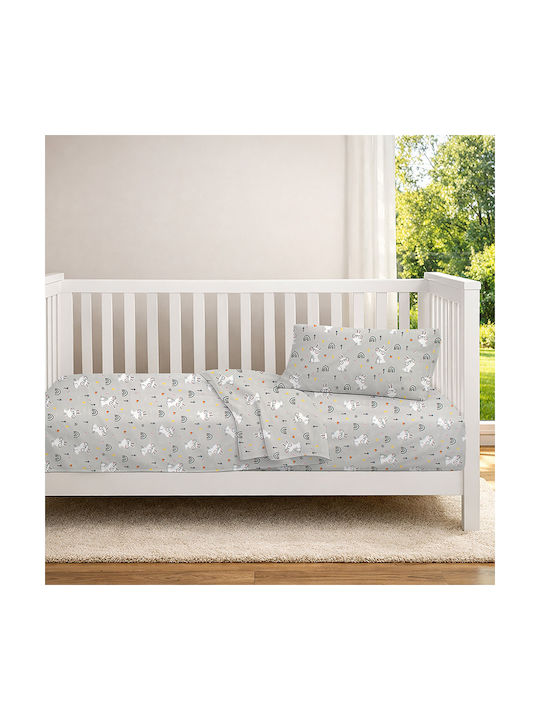 Dimcol Детски Чаршаф За Количка Памучен с Ластик Rabbit Garden 586 Сив 70x140см
