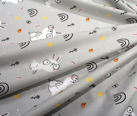 Dimcol Baby Crib Cotton Fitted Sheet Rabbit Garden 586 Gray 70x140cm