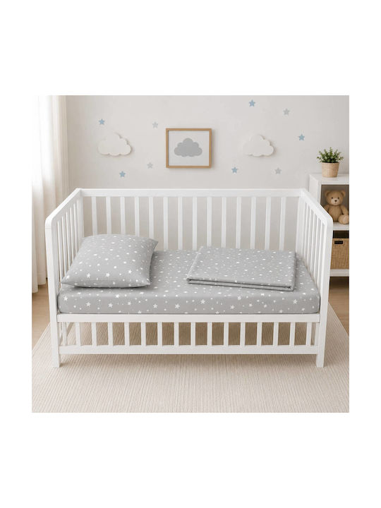 Astron Italy Baby Sheets Crib Cotton Fitted Paradise Gray 170x130cm 3 Pieces