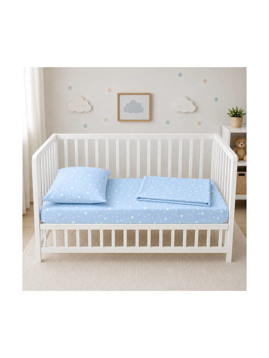 Astron Italy Baby Sheets Crib Cotton Fitted Paradise Blue Blue 170x130cm 3 Pieces