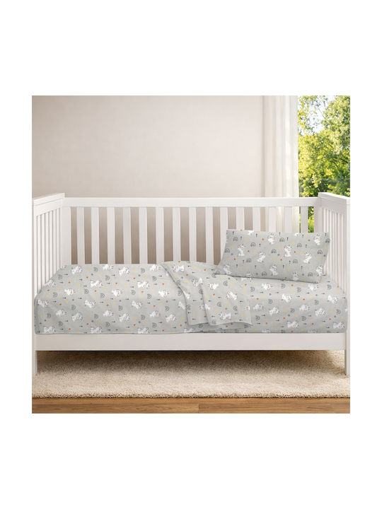Dimcol Детски Чаршаф За Количка Памучен с Ластик Rabbit Garden 586 Сив 70x140см
