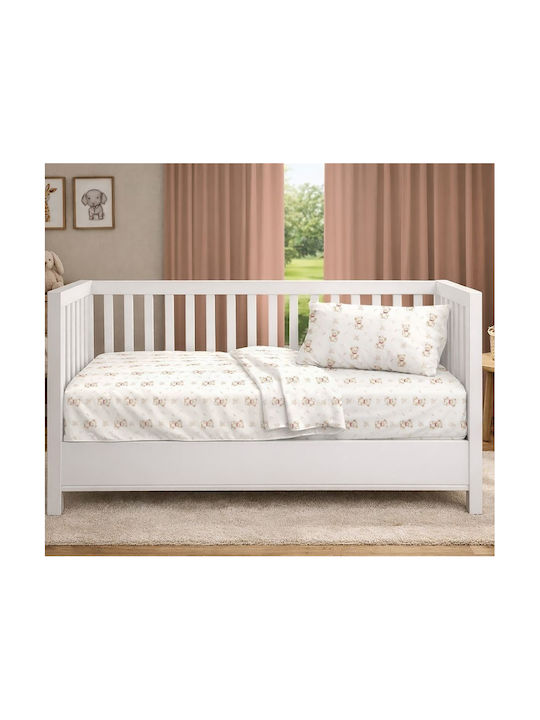 Dimcol Set Baby Crib Cotton Sheets Bear Multicolour 120x160cm 3 Pieces