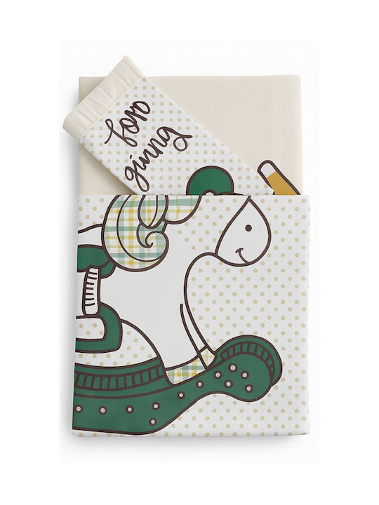 Beboulino Horse Baby Sheets Set Crib Cotton Green 105x170cm 2pcs