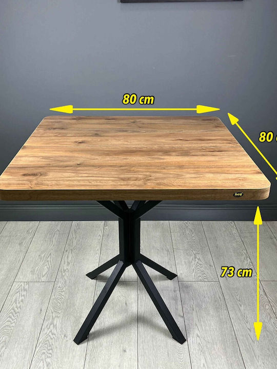 Roma Dining Table Metal Walnut 80x80x73cm