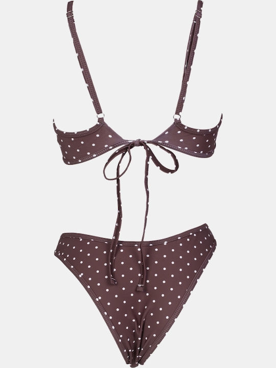 Set Bikini Πουά Καφε Σκουρο