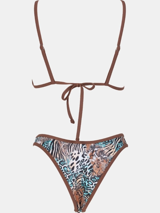 Bikini Set Triangle Animal Print Beige
