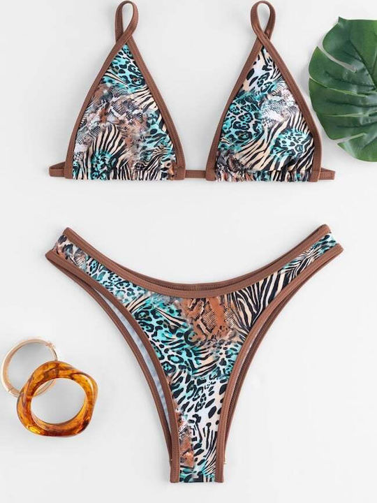 Bikini Set Triangle Animal Print Beige