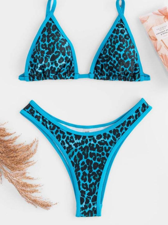 Bikini Set Triangle Animal Print Blue