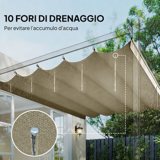 Acoperiș De Schimb Pentru Pergolă 3 X 3 M Retractabil Orificii De Drenaj Rezistent La Intemperii Poliester Bej