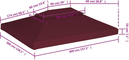 vidaXL Acoperiș Pentru Foișor 2 Niveluri 310gr/m² Burgundy Cu Acoperire PVC 3x4m