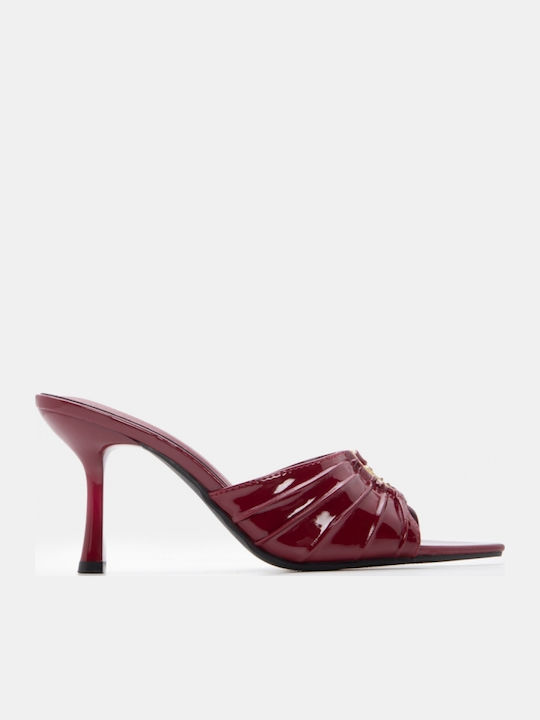 Suede Mules με Ψηλό Τακούνι σε Μπορντό Χρώμα