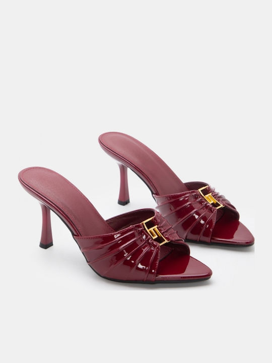 Suede Mules με Ψηλό Τακούνι σε Μπορντό Χρώμα
