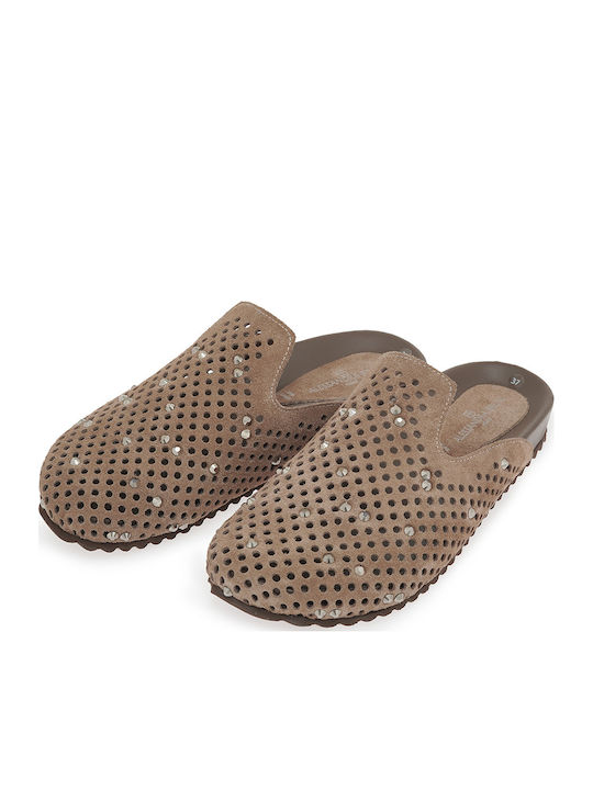 Flat Suede Mules σε Καφέ Χρώμα