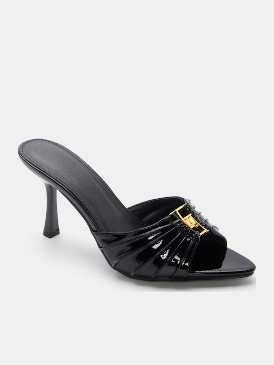 Suede Mules With High Heel In Black Colour
