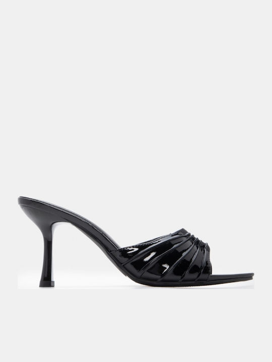 Suede Mules With High Heel In Black Colour