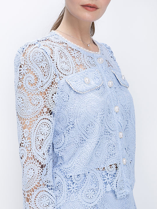 Lace Long Women's Blazer Light Blue