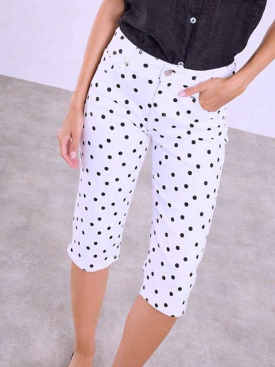 Celestino Women's Capri Polka Dot Slim Fit White Jeans