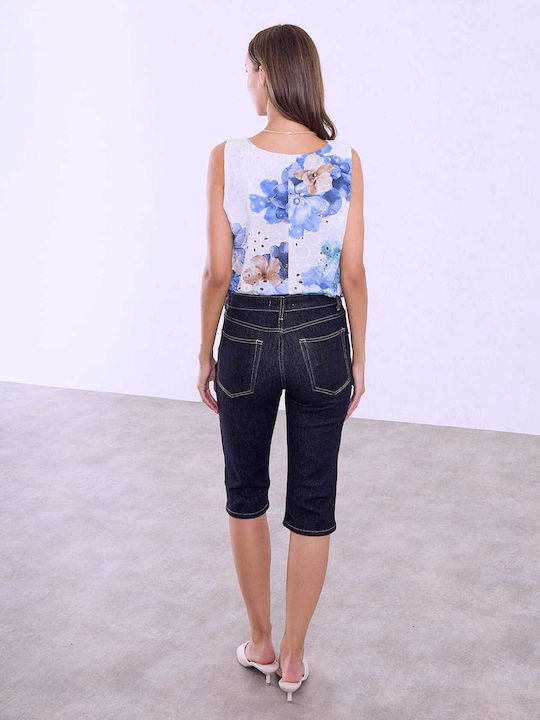 Celestino Γυναικείο Τζιν Κάπρι Ραφές Αντίθεση Slim Fit Σκούρο Μπλε Celestino Γυναικείο Τζιν Κάπρι Ραφές Αντίθεση Slim Fit Σκούρο Μπλε