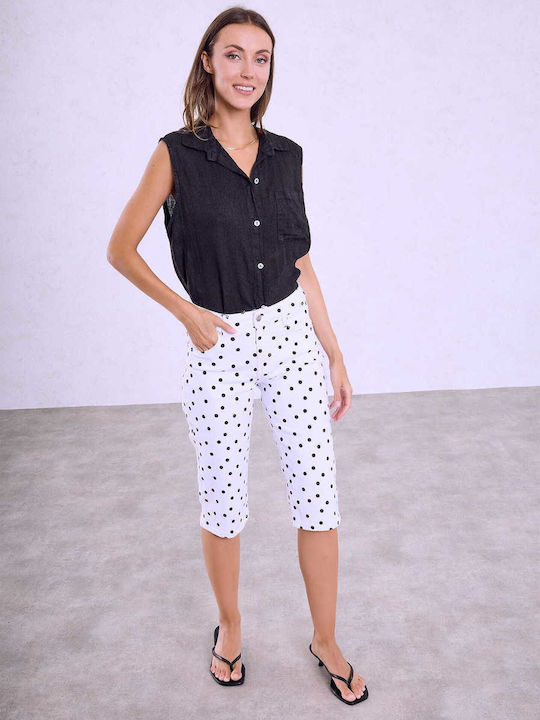 Celestino Women's Capri Polka Dot Slim Fit White Jeans