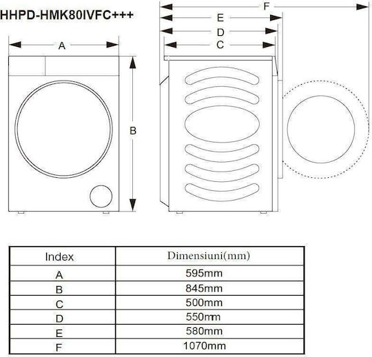 Heinner HHPD-HMK80IVFC+++ Сушилня 8 кг с термопомпа