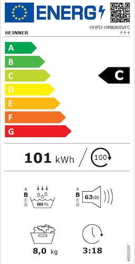 Heinner HHPD-HMK80IVFC+++ Сушилня 8 кг с термопомпа