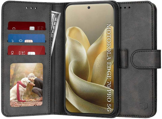 Husă Tip Wallet Motorola Edge 70 Pro Interior Wallet Antisoc Set Autocolant Jurnal Carte Neagră
